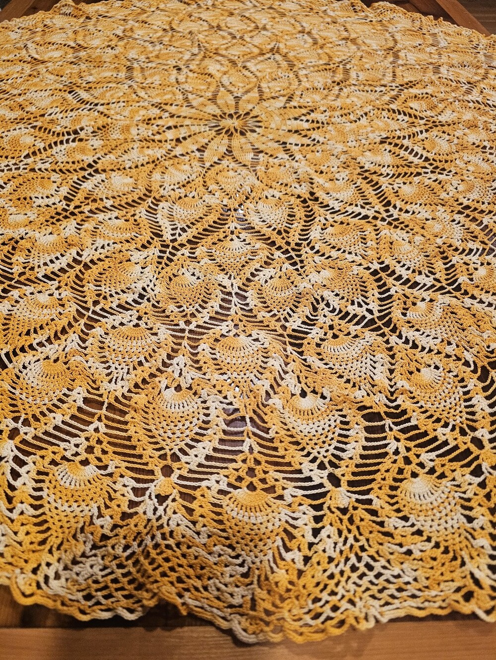 Handmade Yellow and Cream Crochet Tablecloth- Home Accents